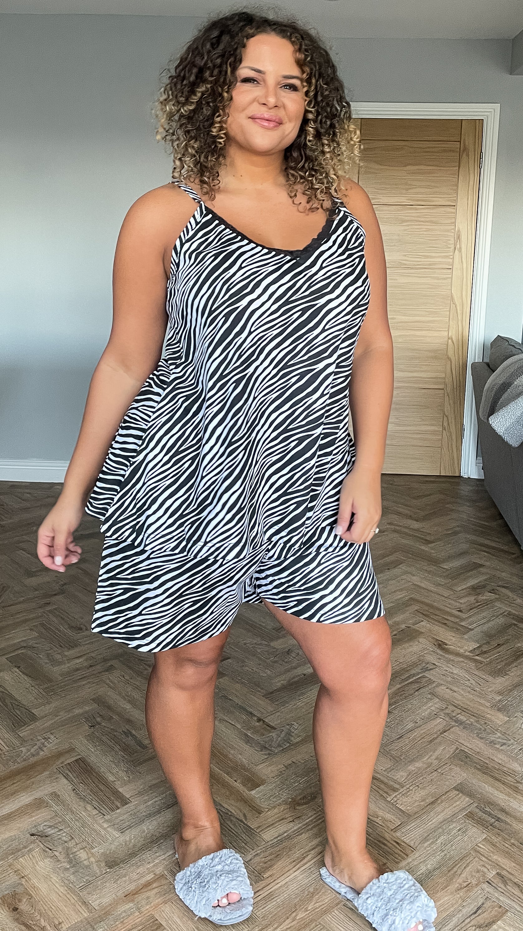 CurveWow Lace Trim Pyjama Set Zebra Print