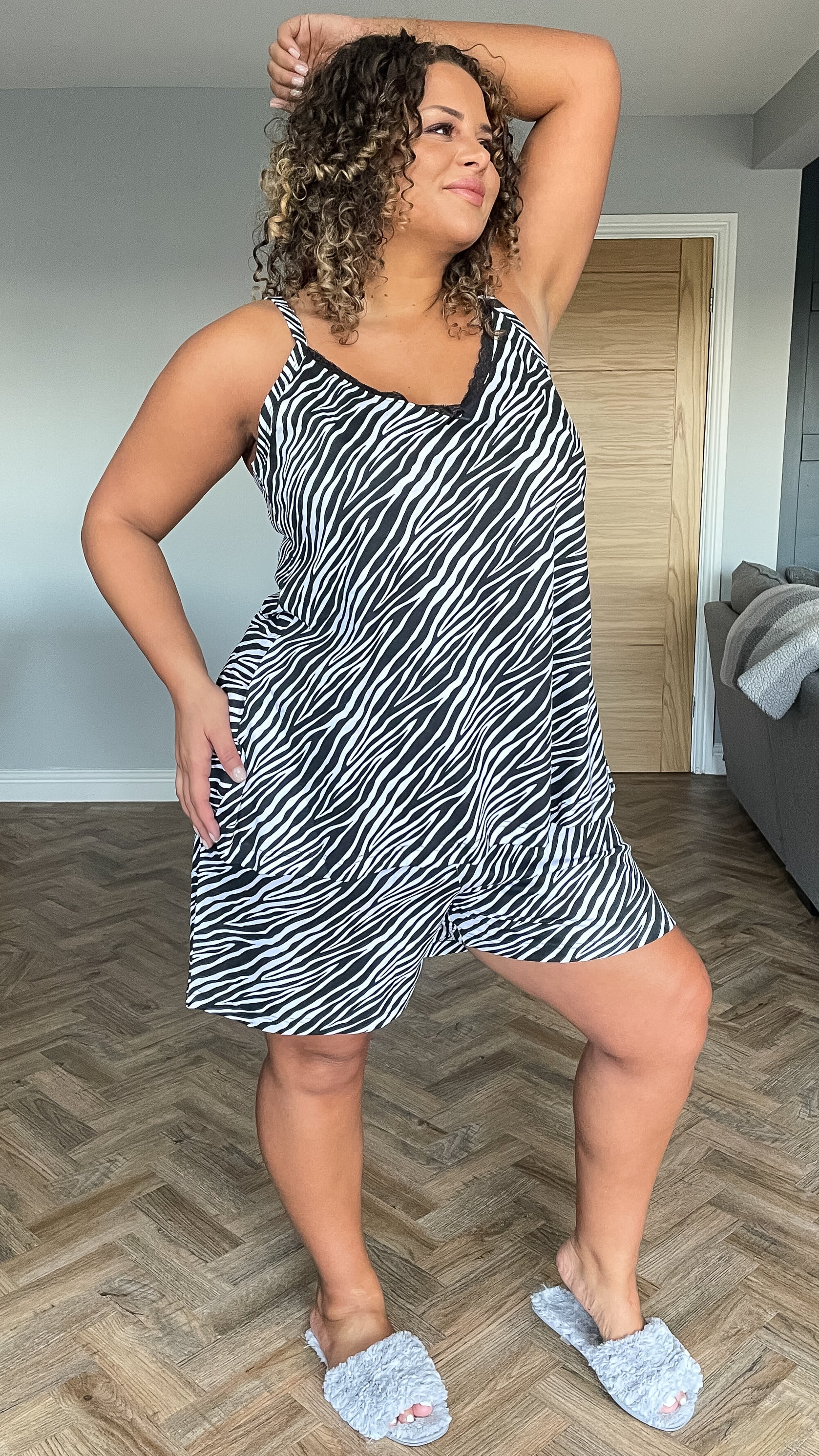 CurveWow Lace Trim Pyjama Set Zebra Print