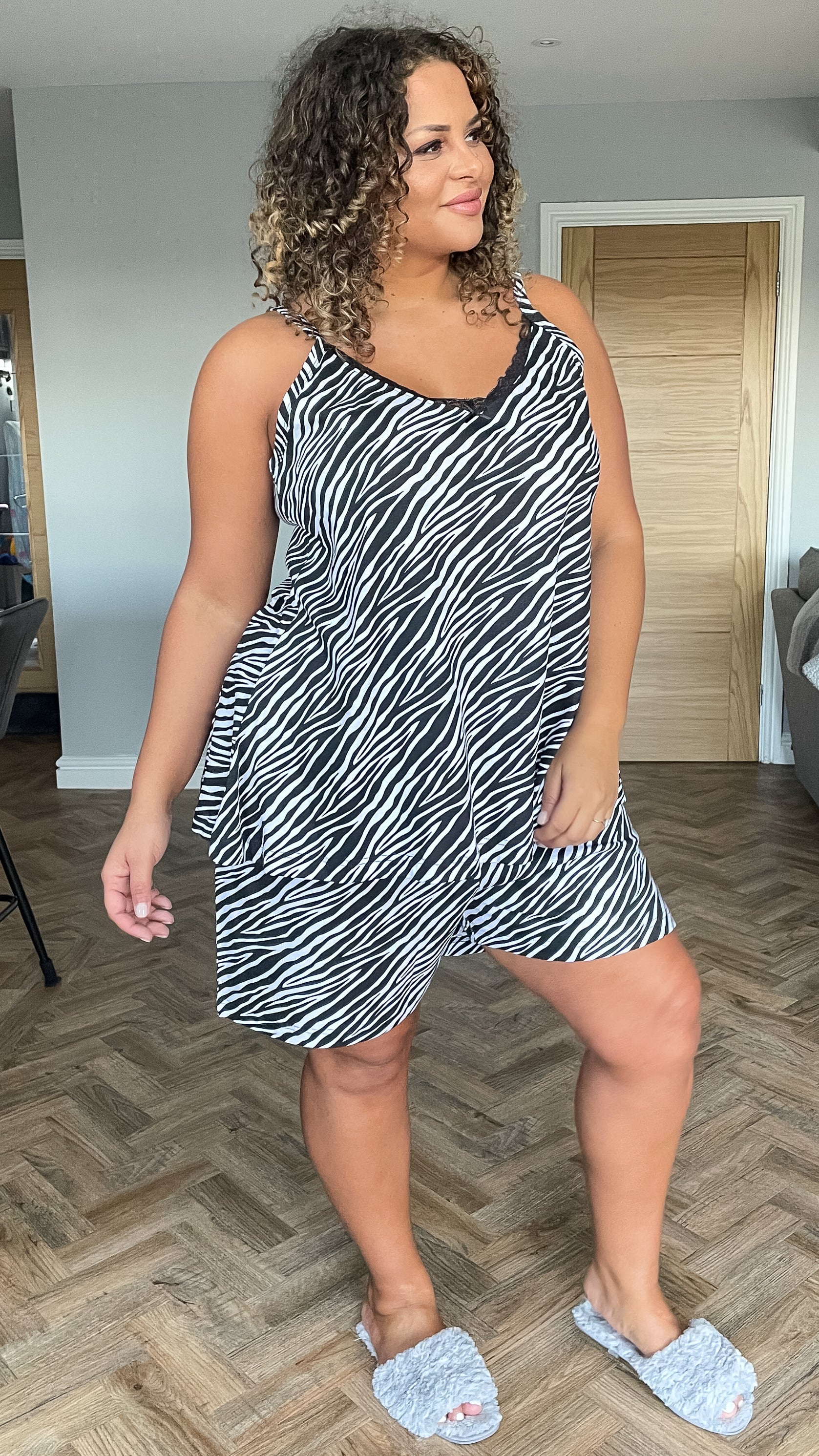 CurveWow Lace Trim Pyjama Set Zebra Print