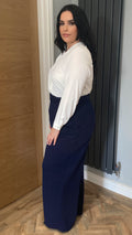CurveWow Wide Leg Belted Trouser Navy