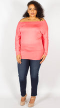 Asia Coral Off Shoulder Long Sleeve Batwing Top
