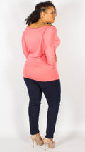 Asia Coral Off Shoulder Long Sleeve Batwing Top