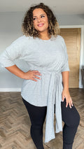 CurveWow Ribbed Short Sleeve Lounge Top Grey