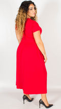 Cebu Red Midi Fit and Flare Jersey Pocket Dress