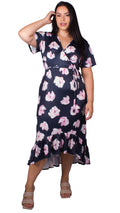 Hailey Pink Flower Print Maxi Dress Navy