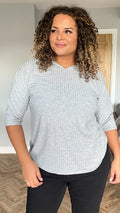 CurveWow Ribbed Hoodie Grey