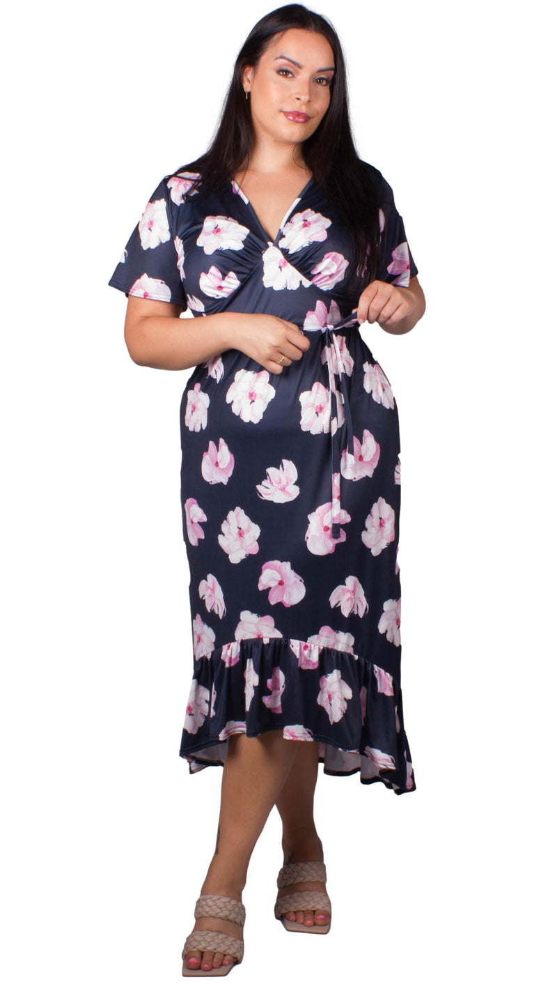 Hailey Pink Flower Print Maxi Dress Navy