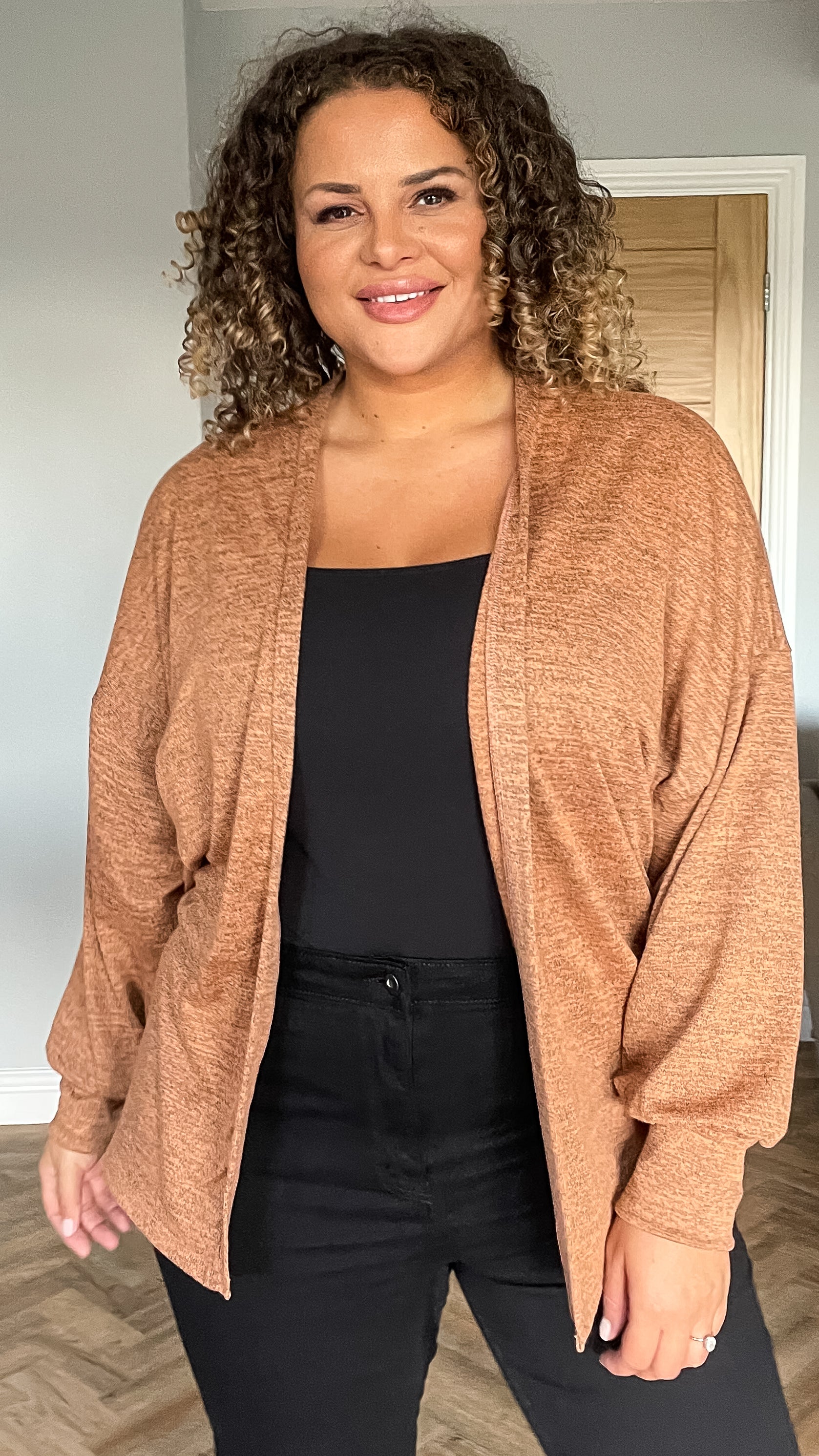 CurveWow Balloon Sleeve Cardigan Caramel