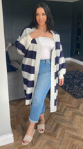 CurveWow Stripe Midi Cardigan Navy & Ivory