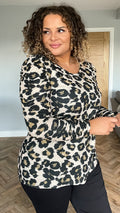CurveWow Ruched Sleeve Top Leopard Print
