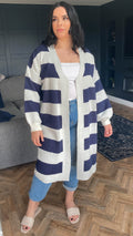 CurveWow Stripe Midi Cardigan Navy & Ivory