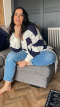 CurveWow Stripe Midi Cardigan Navy & Ivory
