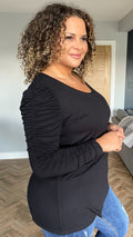 CurveWow Ruched Sleeve Top Black