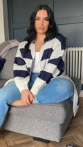 CurveWow Stripe Midi Cardigan Navy & Ivory