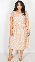 Lindsey Beige Stone Polka Dot Cap Sleeve Tea Dress