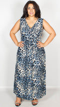 Kathy Blue Leopard Print Maxi Dress