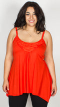 Wendy Orange Asymmetric Lace Trim Vest