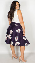 Rebecca Fully Lined Cotton Blue White Floral High Waist Skirt