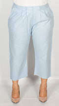 Rachel Blue Stretch Linen Cropped Culottes Trousers