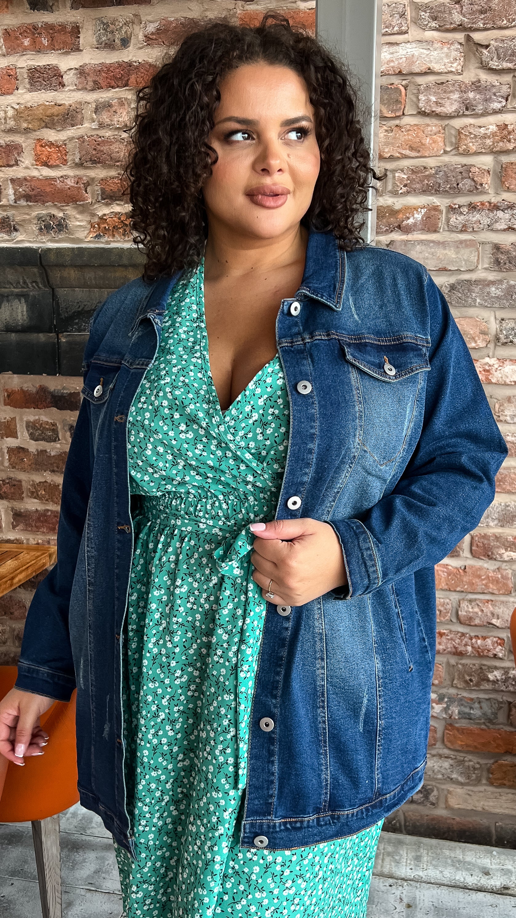 CurveWow Oversized Longline Denim Jacket Mid Wash