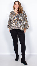 CurveWow Leopard Print Swing Top with Fit & Flare Sleeves