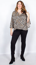 CurveWow Leopard Print Swing Top with Fit & Flare Sleeves