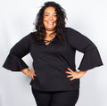 CurveWow Black Swing Top with Fit & Flare Sleeves