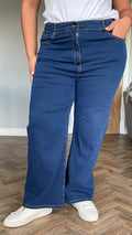 CurveWow Wide Leg Jeans - Mid Blue Wash