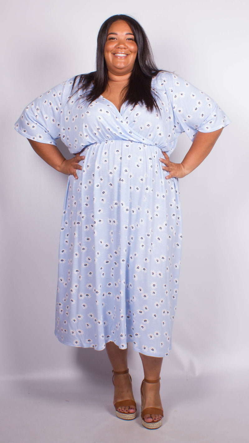 CurveWow Blue and White Floral Wrap Maxi Dress