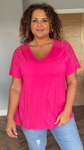 CurveWow Lace Detail T-Shirt Pink