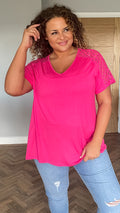CurveWow Lace Detail T-Shirt Pink