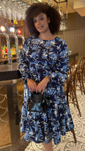 CurveWow Tiered Smock Dress Navy Floral