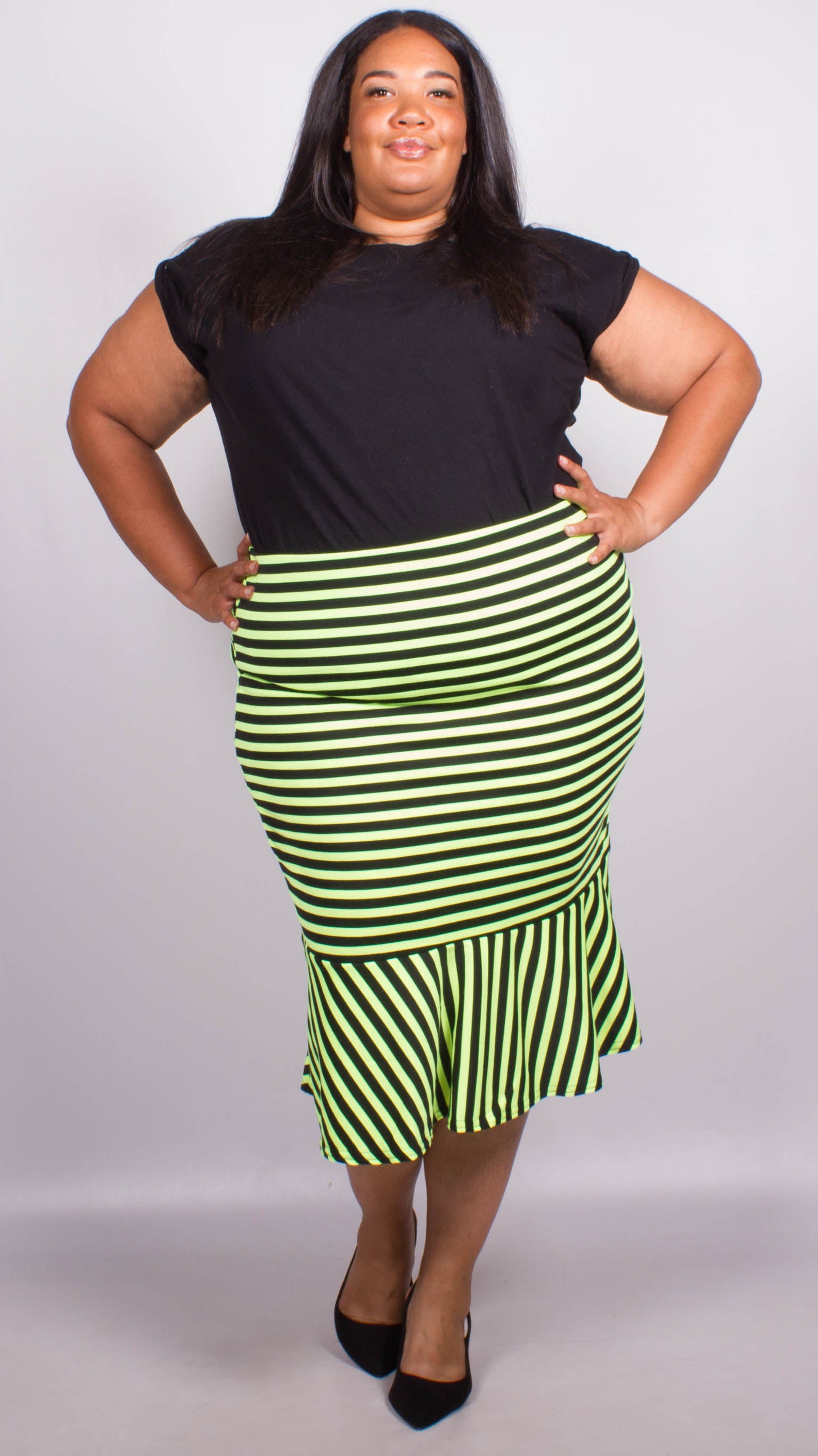 Georgia Lime Stripe Fish Tail Ponte Skirt – Curvewow