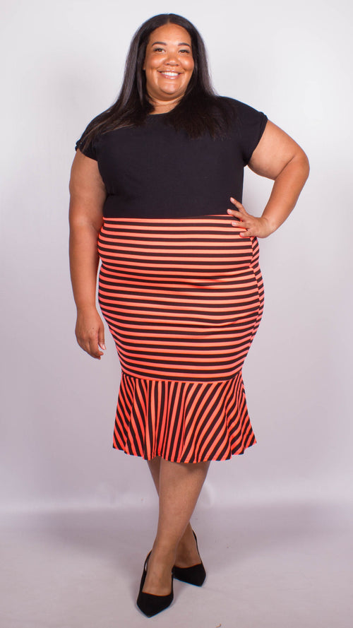 Georgia Orange Stripe Fish Tail Ponte Skirt