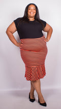 Georgia Orange Stripe Fish Tail Ponte Skirt
