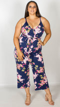 Carrie Navy Floral Wrap Spaghetti Strap Jumpsuit