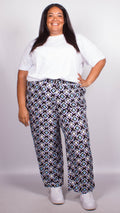 Scarlett Navy Pull on Printed Trousers