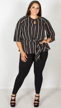 Blair Pinstripe Knot Front Blouse with Keyhole Detail
