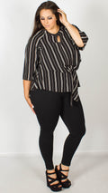 Blair Pinstripe Knot Front Blouse with Keyhole Detail