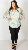 Crystal Floral Blouse with Double Frill Sleeves