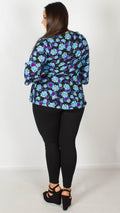 Diana Black and Blue Floral Wrap Top