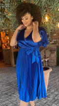 CurveWow Short Sleeve Pleated Wrap Dress Royal Blue