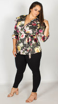 Cindy Floral Wrap Top with Frilled Shoulders
