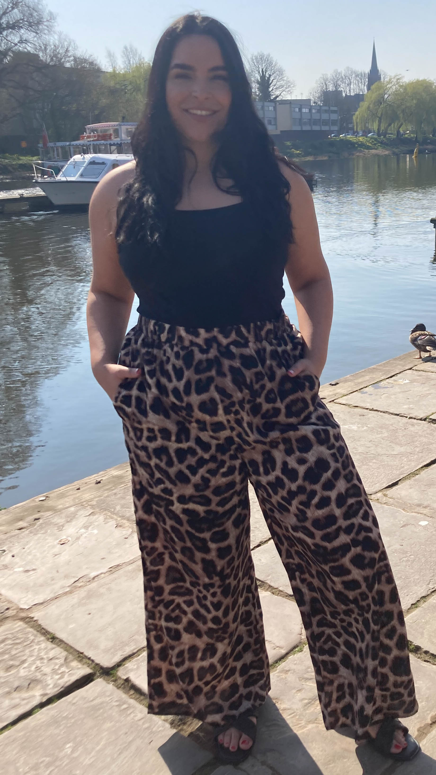 CurveWow Leopard Print Wide Leg Trousers