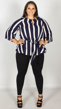 Blair Stripe Print Knot Front Blouse with Keyhole Detail