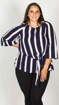 Blair Stripe Print Knot Front Blouse with Keyhole Detail