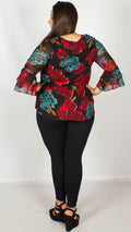 Crystal Black Floral Blouse with Double Frill Sleeves