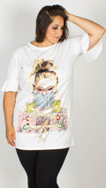 Donna White Longline Graphic Appliqué T-Shirt