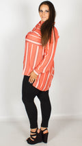Jodie Coral Stripe Longline Shirt