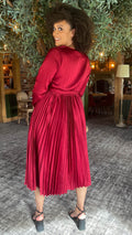 CurveWow Long Sleeve Pleated Wrap Dress Wine